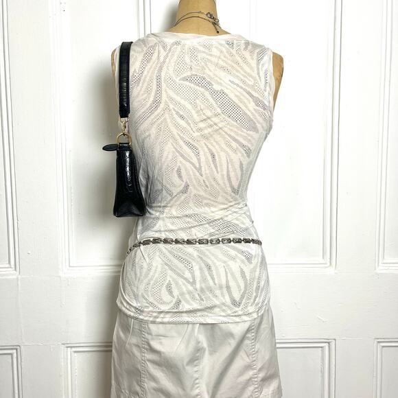 Soma Y2K white zebra print tank with clear shimmery sequins festive galm - Picture 6 of 8